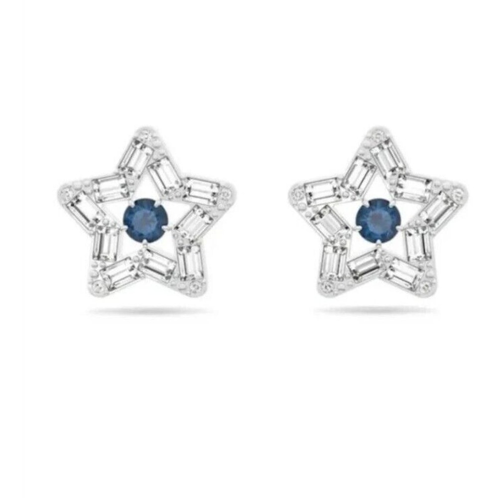 Swarovski Stella stud earrings Mixed cuts Star Blue Rhodium plated 5639188 New - Picture 7 of 10